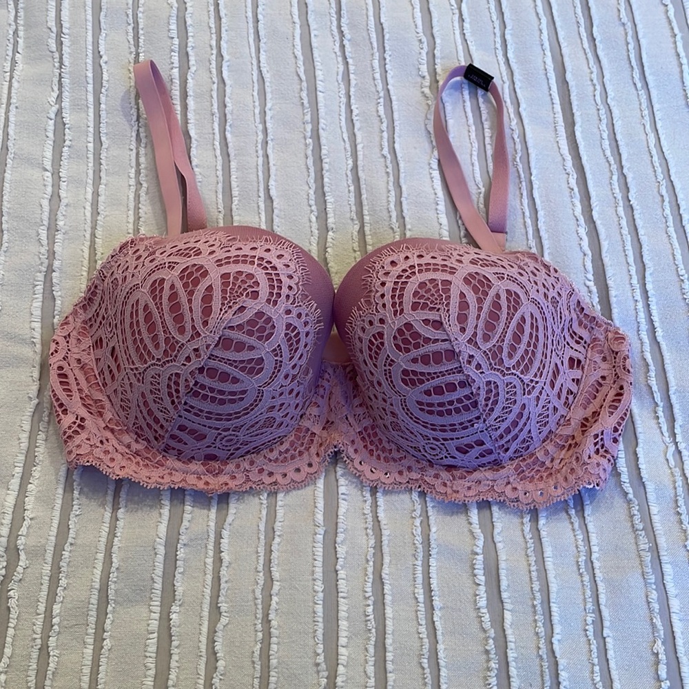 NWT Victoria’s Secret Dream Angels dusty pink mesh & lace lined Demi bra, 34DD